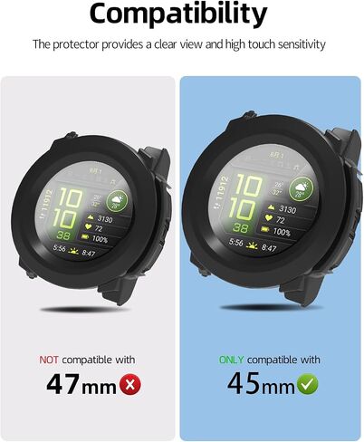 2 Pack for Garmin Instinct 3 45mm Smart Watch Case，Ultra-Thin Hard PC Protective Cover with Tempered Glass Film,BOVUGAC Case Cover for Instinct 3 45mmAccessories-Black in Saudi Arabia