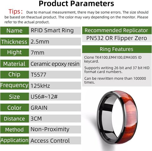 Generic T5577 Chip Rfid Smart Ring Ring Seramic Resin Ring Ring Resitable Clone 125khz Control Control Card Cards (Grain ، US#12) in Kuwait