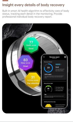 Yoidesu Smart Ring, Wearable Health for Men & Women, Wearable Fitness Ring with Charging Case, Sleep Tracking Ring for Heart Rate Step Count Body Exercise Monitor (Size 12) in Saudi Arabia