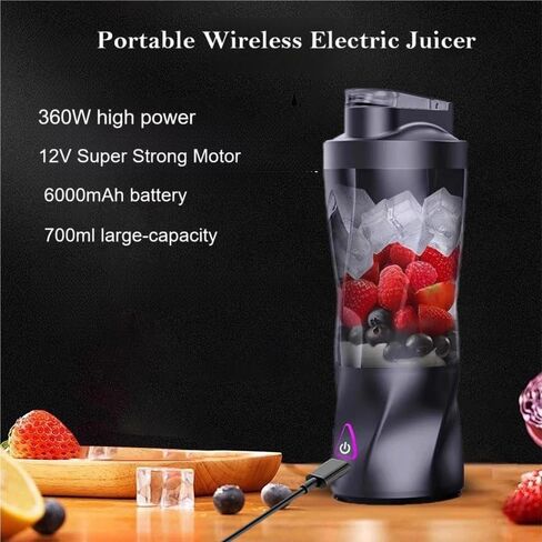 Personal Blender,360 Watt Portable Blender for Smoothies,Milkshakes and Baby food,6000mAh USB Rechargeable,BPA Free 24 oz Portable Juicer with 6 Blades and Lid,Suitable for Outdoor Sports,Travel in Saudi Arabia