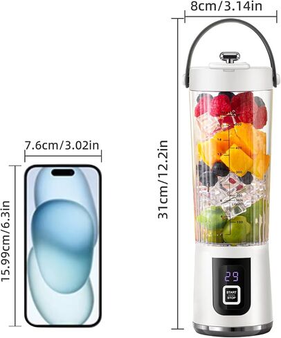 Portable Blender, small milkshake machine with LED screen, 17 oz Personal Blender with 10 Blades, rechargeable juice blender with large capacity battery, suitable for travel, office, gym, home in Saudi Arabia