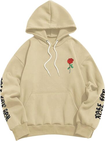 ZAFUL Men's Fleece Hoodie Unisex Rose Letter Print Hooded Pullover Kangaroo Pocket Sweatshirt in Kuwait
