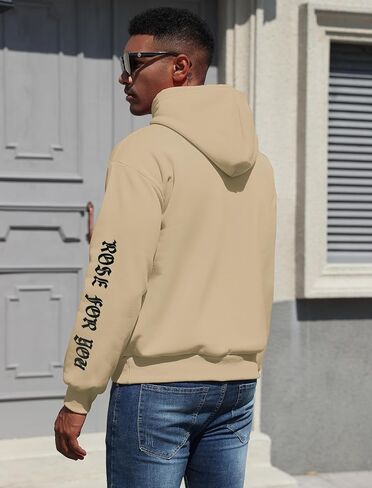 ZAFUL Men's Fleece Hoodie Unisex Rose Letter Print Hooded Pullover Kangaroo Pocket Sweatshirt in Kuwait