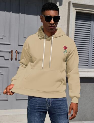 ZAFUL Men's Fleece Hoodie Unisex Rose Letter Print Hooded Pullover Kangaroo Pocket Sweatshirt in Kuwait