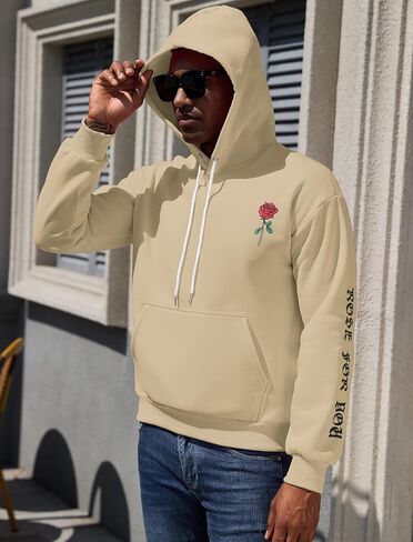 ZAFUL Men's Fleece Hoodie Unisex Rose Letter Print Hooded Pullover Kangaroo Pocket Sweatshirt in Kuwait