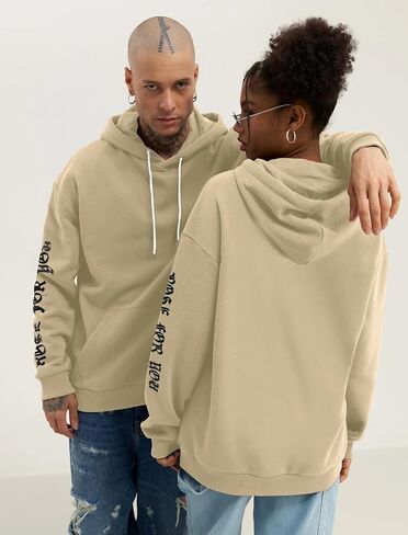 ZAFUL Men's Fleece Hoodie Unisex Rose Letter Print Hooded Pullover Kangaroo Pocket Sweatshirt in Kuwait