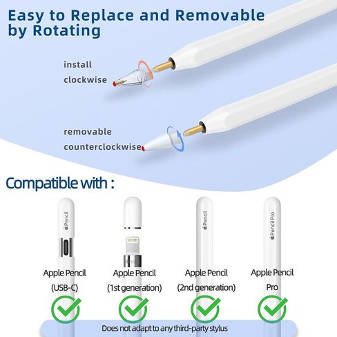 Replacement Tips for Apple Pencil Pro/ 2nd Gen/ 1st Gen/USB C, 6 Pack Upgraded Flocking Apple Pencil Tips with Case Mute Precise Wear-Resisting ipad Pen Nibs for Painting Work Study in Saudi Arabia