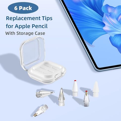 Replacement Tips for Apple Pencil Pro/ 2nd Gen/ 1st Gen/USB C, 6 Pack Upgraded Flocking Apple Pencil Tips with Case Mute Precise Wear-Resisting ipad Pen Nibs for Painting Work Study in Saudi Arabia