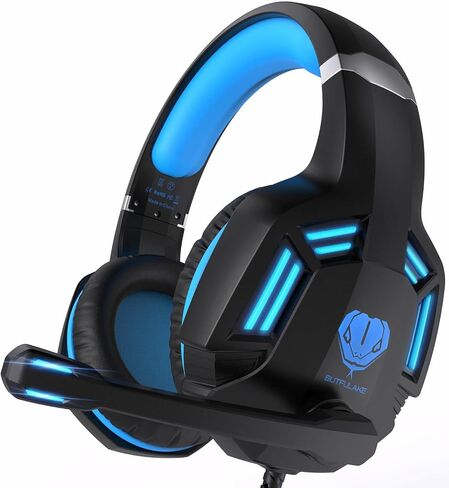 Gaming Headset for PS4, PC, Xbox One, PS5, for Nintendo Switch, Wired Over Ear Headphones with Stereo Surround Sound, Noise-Cancelling Microphone, LED Lights for Kids Adults, Black Blue in Saudi Arabia