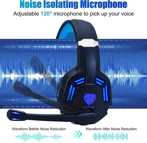 Gaming Headset for PS4, PC, Xbox One, PS5, for Nintendo Switch, Wired Over Ear Headphones with Stereo Surround Sound, Noise-Cancelling Microphone, LED Lights for Kids Adults, Black Blue in Saudi Arabia