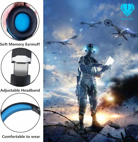Gaming Headset for PS4, PC, Xbox One, PS5, for Nintendo Switch, Wired Over Ear Headphones with Stereo Surround Sound, Noise-Cancelling Microphone, LED Lights for Kids Adults, Black Blue in Saudi Arabia