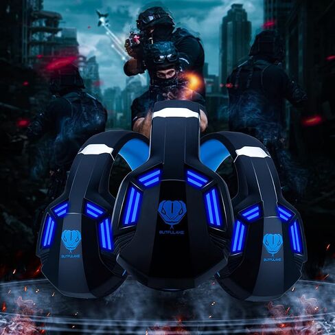 Gaming Headset for PS4, PC, Xbox One, PS5, for Nintendo Switch, Wired Over Ear Headphones with Stereo Surround Sound, Noise-Cancelling Microphone, LED Lights for Kids Adults, Black Blue in Saudi Arabia