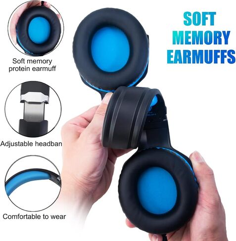Gaming Headset for PS4, PC, Xbox One, PS5, for Nintendo Switch, Wired Over Ear Headphones with Stereo Surround Sound, Noise-Cancelling Microphone, LED Lights for Kids Adults, Black Blue in Saudi Arabia