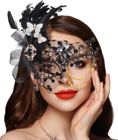 Campsis Women Masquerade Mask Feather Mask Gold Mardi Gras Masks Venetian Prom Costume Ball Metal Eye Mask for Women and Girls in Kuwait
