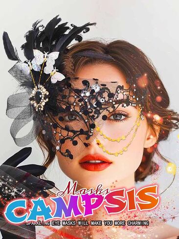 Campsis Women Masquerade Mask Feather Mask Gold Mardi Gras Masks Venetian Prom Costume Ball Metal Eye Mask for Women and Girls in Kuwait