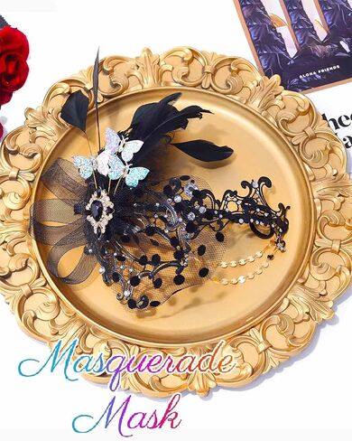 Campsis Women Masquerade Mask Feather Mask Gold Mardi Gras Masks Venetian Prom Costume Ball Metal Eye Mask for Women and Girls in Kuwait