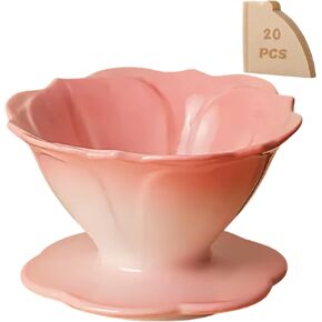Flower Shape - Ceramic Coffee Dripper, Pour Over Coffee Maker, Slow Brewing Coffee Accessories for Home & Travel (With 20 Coffee filters V60-01 inside) (Coral) in Saudi Arabia