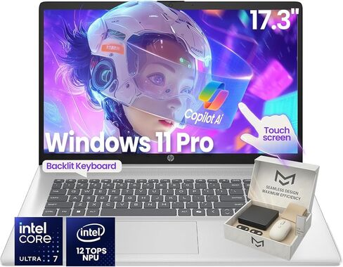 HP 17 بوصة شاشة تعمل باللمس المحمول · Intel 12-Core Ultra 7 255U · 12 TOPS NPU · AI COPILOT Ready · HD+ DISTRES in Kuwait