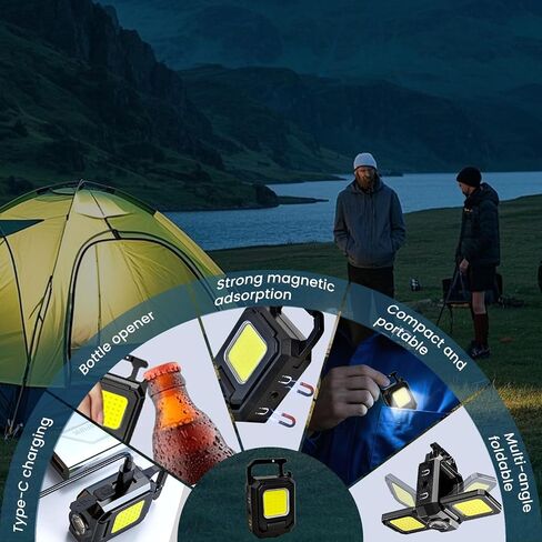 Makdak 2pc Cob -keychain Work Light EDC قابلة للطي قابلة للطي مصباح يدوي ، فتاحة الزجاجة ، للتخييم ، إصلاح السيارات ، المشي لمسافات طويلة ، الإصلاح ، غضب السلطة ، المشي للحيوانات الأليفة ، الطوارئ in Kuwait