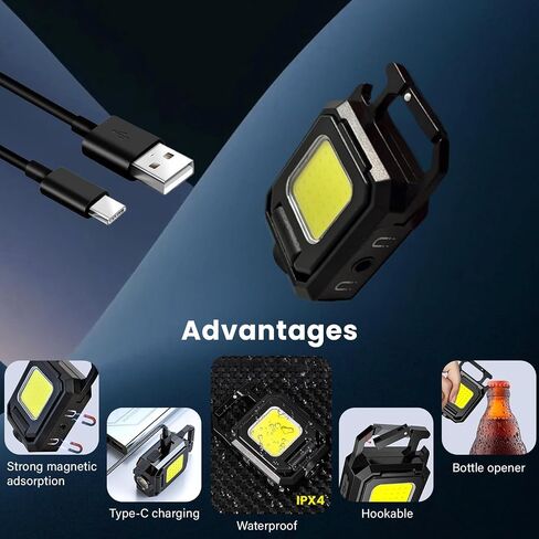 Makdak 2pc Cob -keychain Work Light EDC قابلة للطي قابلة للطي مصباح يدوي ، فتاحة الزجاجة ، للتخييم ، إصلاح السيارات ، المشي لمسافات طويلة ، الإصلاح ، غضب السلطة ، المشي للحيوانات الأليفة ، الطوارئ in Kuwait