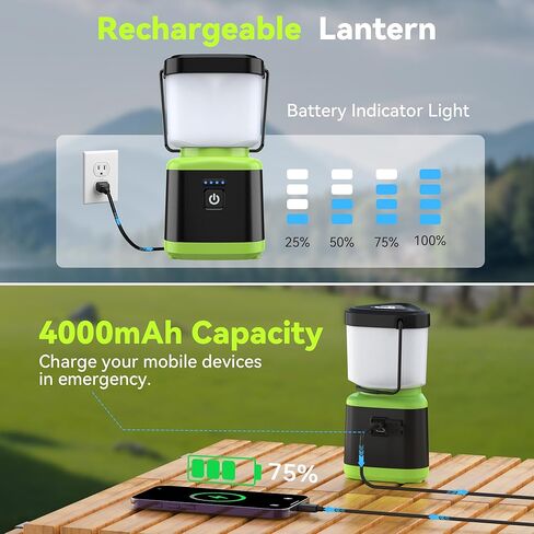 Alpswolf Camping Lantern القابلة لإعادة الشحن ، 1000 لتر 4 أوضاع عديمة الخطوة فانوس LED ، 4000 مللي أمبير في الساعة فانوس قابلة للشحن لانقطاع التيار الكهربائي ، IPX4 مضاد للماء ضوء التخييم المحمول ، الأخضر 1 حزمة in Kuwait