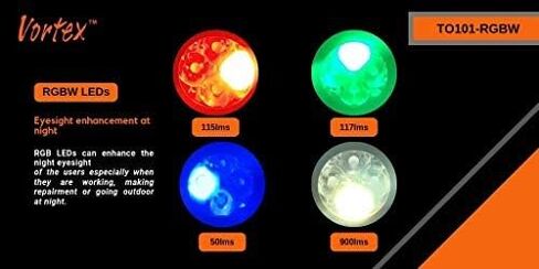 Vortex to101-RGBW 2 في 1 العمل والطوارئ RGB LED شحن الرصيف 7/24 الزاوية اليمنى القاعدة المغناطيسية Mini-USB الشحن حتى 1200 Lumen Home Home Flight in Saudi Arabia