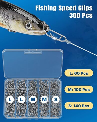 Pawfly 300 Pcs Speed Clips for Fishing Lures, Fishing Speed Clips for Quick Change, Strong Stainless Steel Fishing Clips, Lure Tackle for Saltwater & Freshwater, Topwater Speed Clips in Saudi Arabia