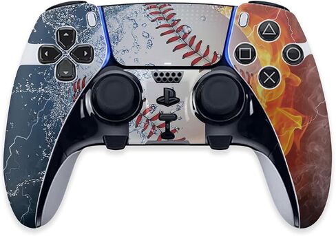 MightySkins Skin Compatible with PS5 DualSense Edge Controller - Baseball Fire | Protective, Durable, and Unique Vinyl Decal wrap Cover | Easy to Apply & Change Styles | Made in The USA in Saudi Arabia