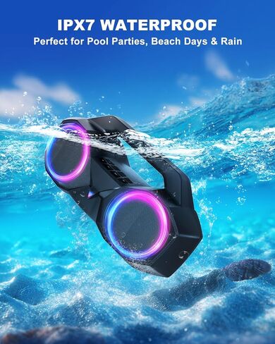 Bluetooth Speaker 80W(Peak)Loud with Bass, 20H Playtime, IPX7 Waterproof, RGB Lights, TWS, Large Portable Wireless Speakers for Outdoor, Home, Party, Pool, Beach, Tailgating, Gym, Work, Gifts (Black) in Saudi Arabia