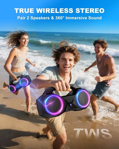 Bluetooth Speaker 80W(Peak)Loud with Bass, 20H Playtime, IPX7 Waterproof, RGB Lights, TWS, Large Portable Wireless Speakers for Outdoor, Home, Party, Pool, Beach, Tailgating, Gym, Work, Gifts (Black) in Saudi Arabia