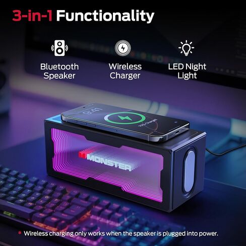 مكبر صوت Monster S280 Bluetooth مع مصابيح نفق ثلاثية الأبعاد ، صوت ستيريو 40W ، باس غني ، بلوتوث 6.0 ، شاشة مرآة ، شاحن لاسلكي ، USB (الصوت)/AUX/TF-Card ، مناسبة لغرفة النوم الداخلية المنزلية الداخلية in Kuwait