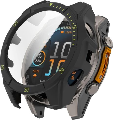 Hard Case for Garmin Tactix 8 AMOLED 47mm 51mm with Screen Protector, Hard PC Protective Case Shockproof Anti-Scratch Bumper Cover with Tempered Glass (Black&Green, Garmin Tactix 8 AMOLED 51mm) in Saudi Arabia