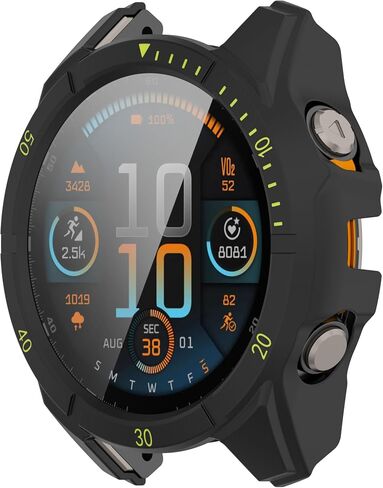 Hard Case for Garmin Tactix 8 AMOLED 47mm 51mm with Screen Protector, Hard PC Protective Case Shockproof Anti-Scratch Bumper Cover with Tempered Glass (Black&Green, Garmin Tactix 8 AMOLED 51mm) in Saudi Arabia