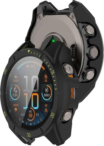 Hard Case for Garmin Tactix 8 AMOLED 47mm 51mm with Screen Protector, Hard PC Protective Case Shockproof Anti-Scratch Bumper Cover with Tempered Glass (Black&Green, Garmin Tactix 8 AMOLED 51mm) in Saudi Arabia