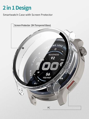 2pack Case for Amazfit Balance 2, Protective Cover Smart Watch,Built-in 9H Tempered Glass Film, Hard PC,Easy to Install,Screen Protector for Amazfit Balance 2(Black+Clear) in Saudi Arabia