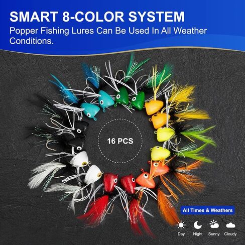 16 PCS Fly Fixing Poppers ، 8 Color Popper Fishing Lure Blegegill Crappie Trout Panfish Berch ، ملحقات الصيد الذبابة in Saudi Arabia