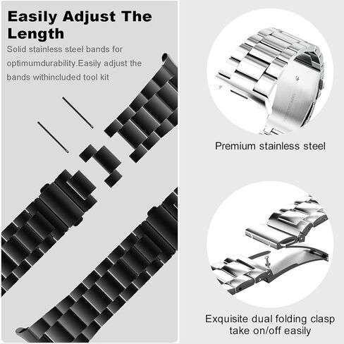 2pcs العصابات المعدنية لـ Galaxy Watch 8 فرقة كلاسيكية Samsung Galaxy Watch 8 Band 46mm 44mm 40mm Men Stains Strap Strap Slicy Warmant Elegant Discalant Pracelet for Galaxy Watch 8/8 Classic Women in Kuwait