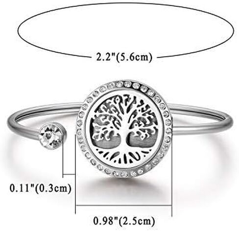 Cupimatch Adjustable Tree of Life Essential Oil Diffuser Bracelet, Stainless Steel CZ Aromatherapy Locket Bangle 8 Color Pads Jewelry Set for Women Girl Gifts in Saudi Arabia