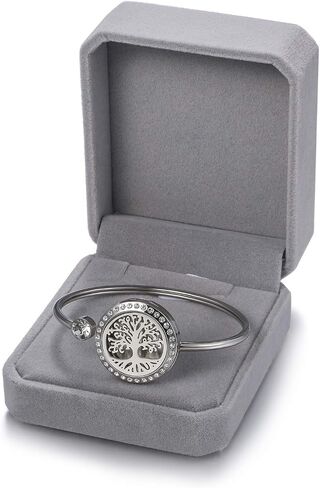 Cupimatch Adjustable Tree of Life Essential Oil Diffuser Bracelet, Stainless Steel CZ Aromatherapy Locket Bangle 8 Color Pads Jewelry Set for Women Girl Gifts in Saudi Arabia