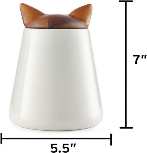 Nambé Dog Treat Jar | Pet Food Storage Container | Puppy Ears Design | Made of Porcelain with Acacia Wood Lid | Measures 6.5 x 7.5 Inch | Designed by Karim Rashid in Saudi Arabia