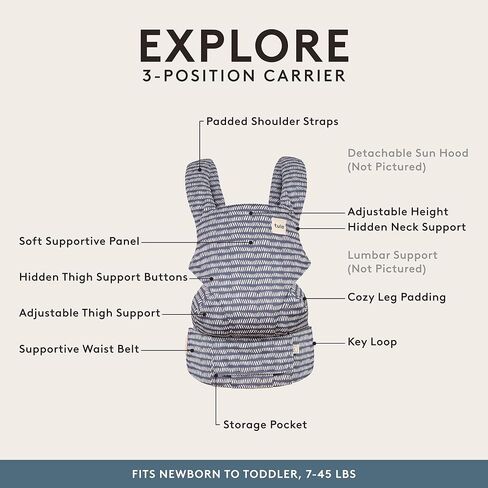 Baby Tula Coast Explore Mesh Baby Carrier 7 – 45 lb, Adjustable Newborn to Toddler Carrier, Multiple Ergonomic Positions Front and Back, Breathable – Coast Beyond, Light Blue with Light Gray Mesh in Kuwait