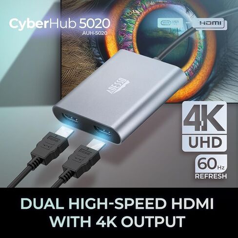 ADESSO USB C to Dual HDMI Adapter, Compact and Portable USB C Adapter, Supports 4K@60Hz and Dual 2K/1080P@60Hz, for MacBook/Lenovo Yoga/Thinkpad, XPS, and More in Saudi Arabia