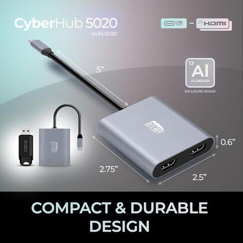 ADESSO USB C to Dual HDMI Adapter, Compact and Portable USB C Adapter, Supports 4K@60Hz and Dual 2K/1080P@60Hz, for MacBook/Lenovo Yoga/Thinkpad, XPS, and More in Saudi Arabia
