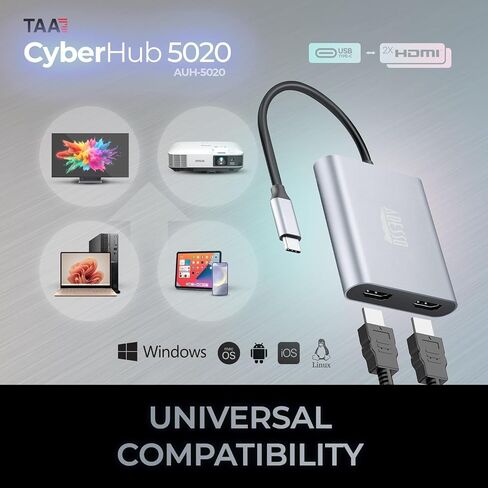 ADESSO USB C to Dual HDMI Adapter, Compact and Portable USB C Adapter, Supports 4K@60Hz and Dual 2K/1080P@60Hz, for MacBook/Lenovo Yoga/Thinkpad, XPS, and More in Saudi Arabia