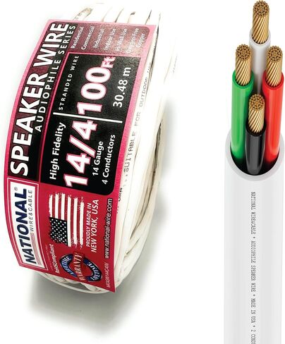 National Wire&Cables - 16/2 Audiophile Speaker Wire (100 Feet) 16AWG Gauge - Made in USA - in Wall Audio Speaker Wire Cable/CL Rated/ETL Listed / 2 Conductors - OFC Oxygen-Free Copper, White 100ft in Saudi Arabia