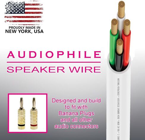 National Wire&Cables - 16/2 Audiophile Speaker Wire (100 Feet) 16AWG Gauge - Made in USA - in Wall Audio Speaker Wire Cable/CL Rated/ETL Listed / 2 Conductors - OFC Oxygen-Free Copper, White 100ft in Saudi Arabia