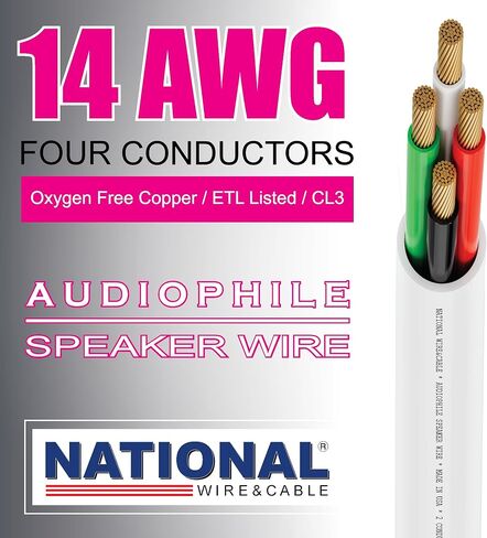 National Wire&Cables - 16/2 Audiophile Speaker Wire (100 Feet) 16AWG Gauge - Made in USA - in Wall Audio Speaker Wire Cable/CL Rated/ETL Listed / 2 Conductors - OFC Oxygen-Free Copper, White 100ft in Saudi Arabia