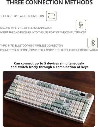 NJ98 اللوحة اللاسلكية المخصصة الميكانيكية مع مقبض الشاشة 96 ٪ Hot Swappable RGB لوحة مفاتيح MAC (أبيض ، صفيحة نحاسية في البحر العميق) in Saudi Arabia