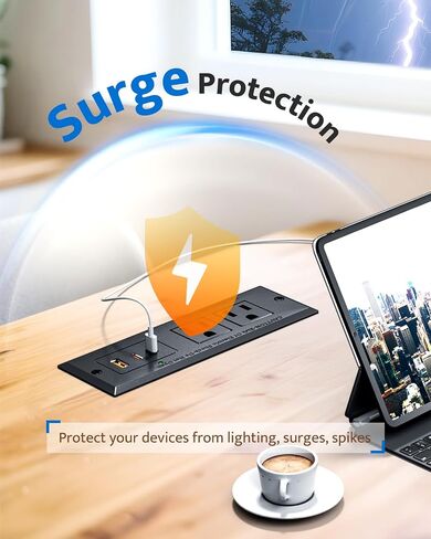 شريط الطاقة المريح مع منفذ USB C 20W ، شحن سريع USB منفذ مؤتمر ميناء مريح ، مقطع فضاء لجانب الأثاث ، طاولة نهاية ، منفذ مكتب مع سلك 6 أقدام ، 45 درجة قابس مسطح رفيع ، الأسود in Kuwait