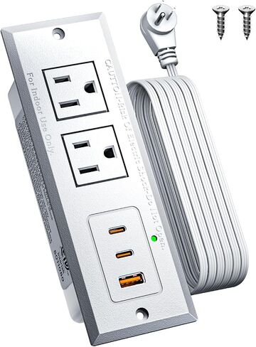 Recessed Power Strip with 20W USB C Port, Fast Charging USB A Port Conference Recessed Outlet, Space-Saver for Furniture Side Table, End Table, Desk Outlet with 6ft Cord, 45° Thin Flat Plug, Black in Kuwait